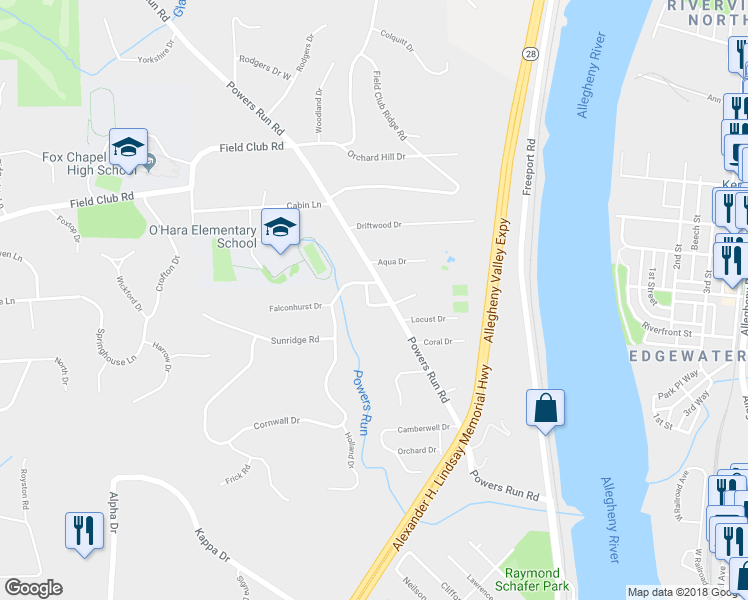 map of restaurants, bars, coffee shops, grocery stores, and more near 10 Alma Drive in Pittsburgh