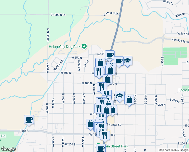 map of restaurants, bars, coffee shops, grocery stores, and more near 437 North 100 West in Heber City