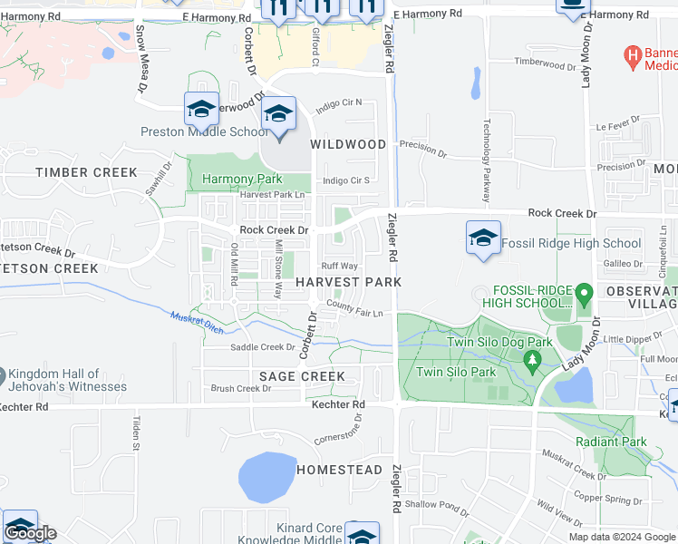 map of restaurants, bars, coffee shops, grocery stores, and more near 2927 Ruff Way in Fort Collins
