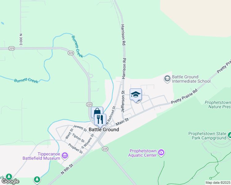 map of restaurants, bars, coffee shops, grocery stores, and more near 121 North Railroad Street in Battle Ground