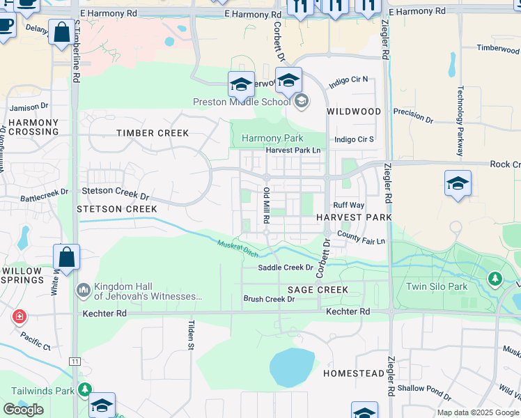 map of restaurants, bars, coffee shops, grocery stores, and more near 2626 Country Squire Lane in Fort Collins