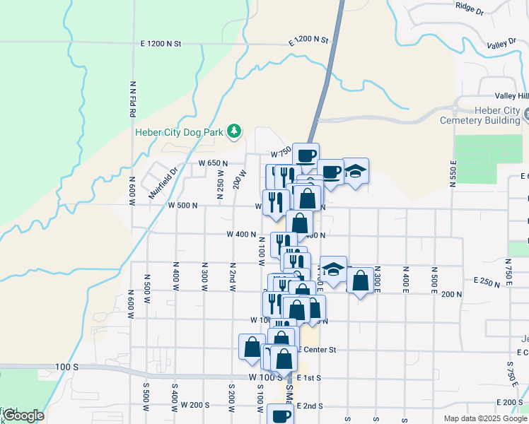 map of restaurants, bars, coffee shops, grocery stores, and more near 437 North 100 West in Heber City