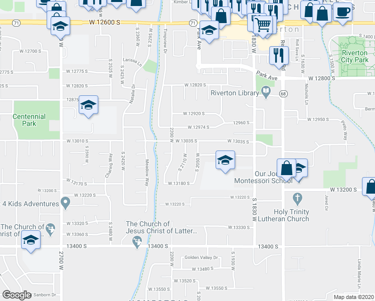 map of restaurants, bars, coffee shops, grocery stores, and more near 13078 South 2050 West in Riverton
