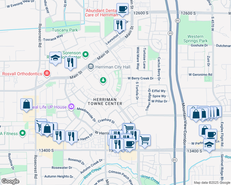 map of restaurants, bars, coffee shops, grocery stores, and more near 13129 Keegan Drive in Herriman