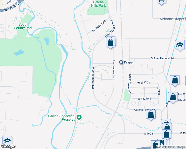 map of restaurants, bars, coffee shops, grocery stores, and more near Vista Station Boulevard in Draper