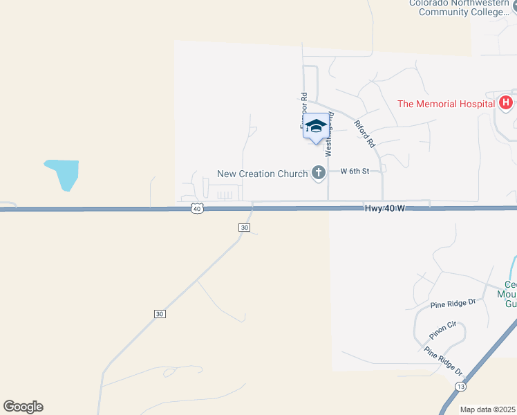 map of restaurants, bars, coffee shops, grocery stores, and more near 100 County Road 30 in Craig