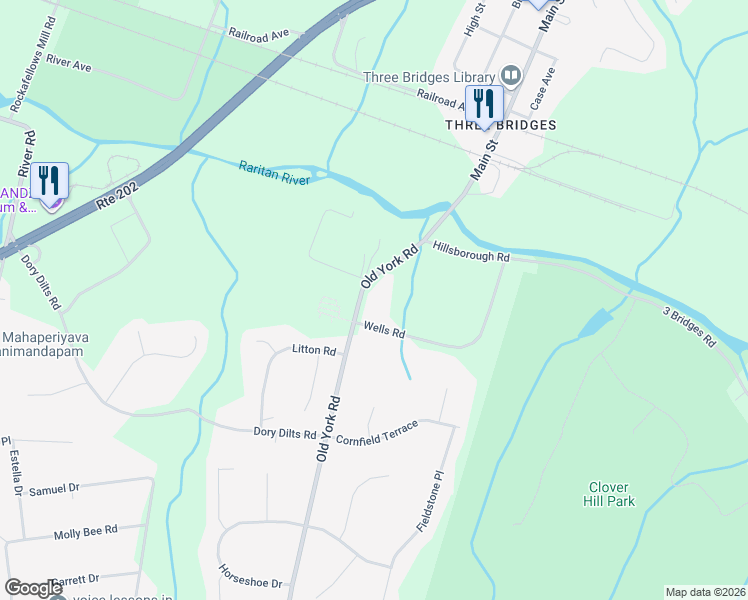 map of restaurants, bars, coffee shops, grocery stores, and more near 3 Wells Road in Flemington