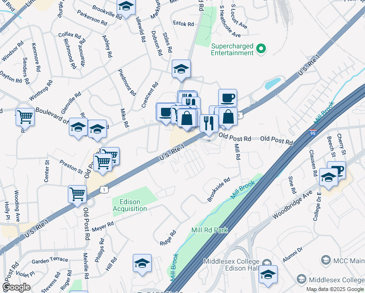 map of restaurants, bars, coffee shops, grocery stores, and more near 848 U.S. 1 in Edison