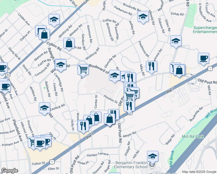 map of restaurants, bars, coffee shops, grocery stores, and more near 30 Preston Street in Edison