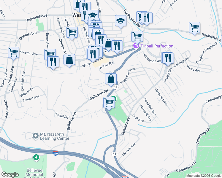 map of restaurants, bars, coffee shops, grocery stores, and more near 5425 U.S. Route 19 in Pittsburgh