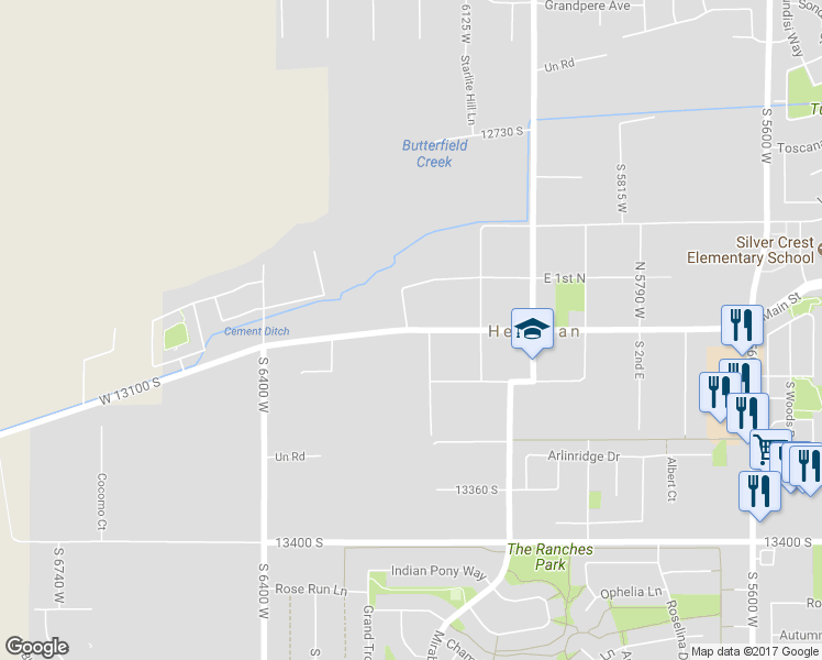 map of restaurants, bars, coffee shops, grocery stores, and more near 5440 Main Street in Herriman