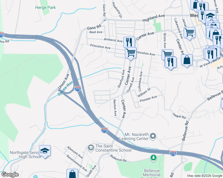 map of restaurants, bars, coffee shops, grocery stores, and more near 400 Stanford Avenue in Pittsburgh