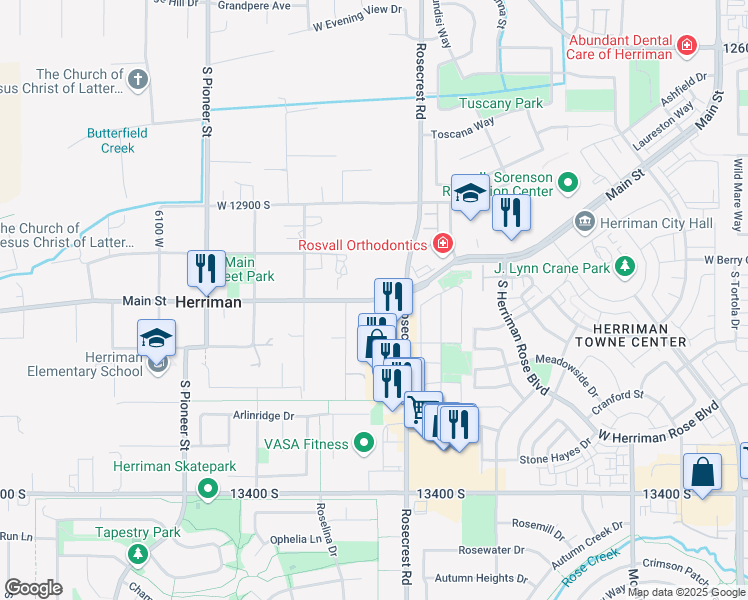 map of restaurants, bars, coffee shops, grocery stores, and more near 5440 Main Street in Herriman