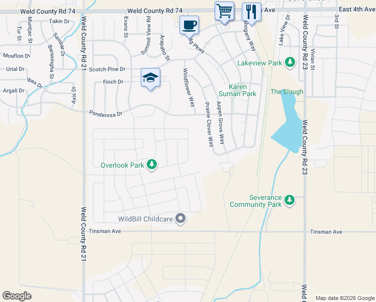 map of restaurants, bars, coffee shops, grocery stores, and more near 267 Mount Harvard Avenue in Severance