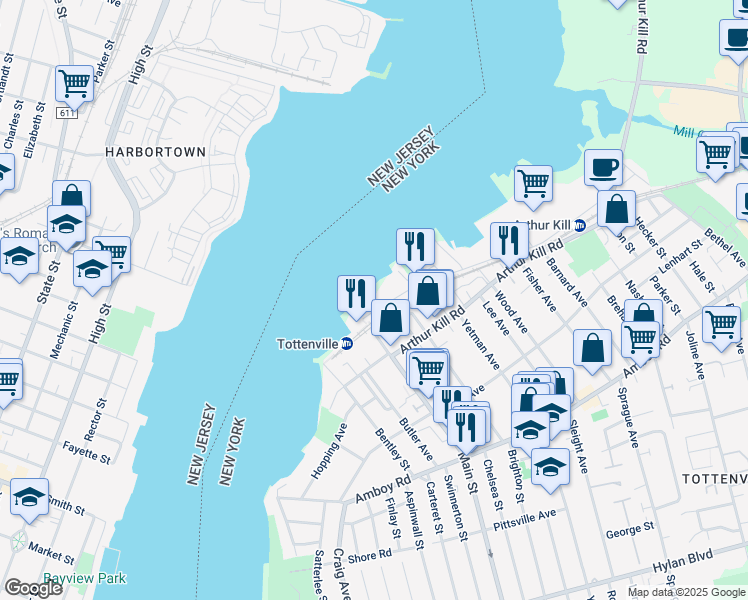 map of restaurants, bars, coffee shops, grocery stores, and more near in Staten Island