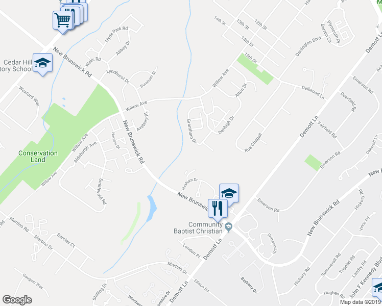 map of restaurants, bars, coffee shops, grocery stores, and more near 2 Bolton Court in Franklin Township