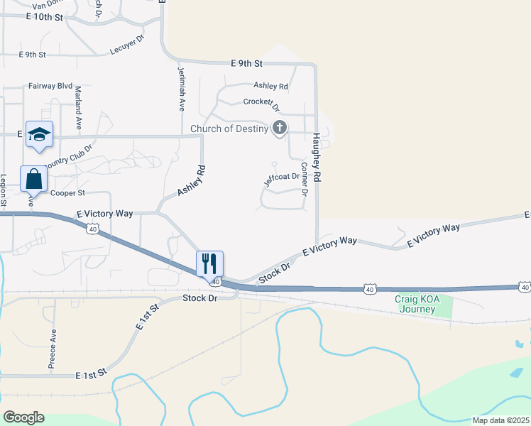map of restaurants, bars, coffee shops, grocery stores, and more near 2261 Jeffcoat Drive in Craig