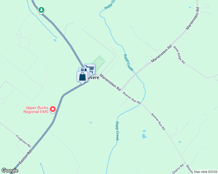 map of restaurants, bars, coffee shops, grocery stores, and more near 34 Beaver Run Road in Ottsville