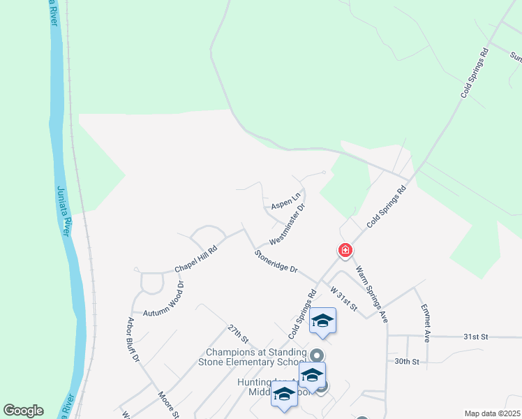 map of restaurants, bars, coffee shops, grocery stores, and more near 104 Calvin Way in Huntingdon