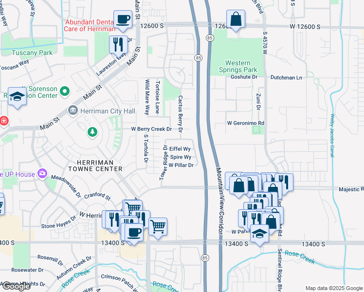 map of restaurants, bars, coffee shops, grocery stores, and more near 4846 West Tower Heights Drive in Riverton