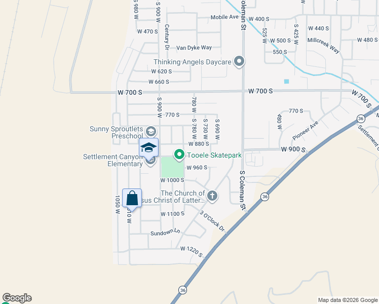 map of restaurants, bars, coffee shops, grocery stores, and more near 869 South 780 West in Tooele