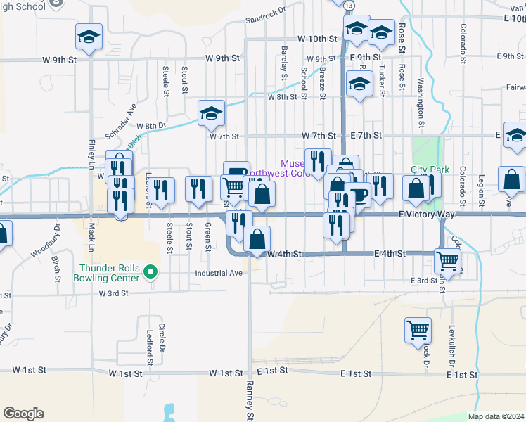 map of restaurants, bars, coffee shops, grocery stores, and more near 545 Taylor Street in Craig