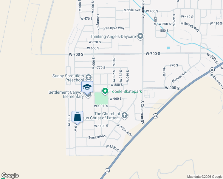 map of restaurants, bars, coffee shops, grocery stores, and more near 869 South 780 West in Tooele