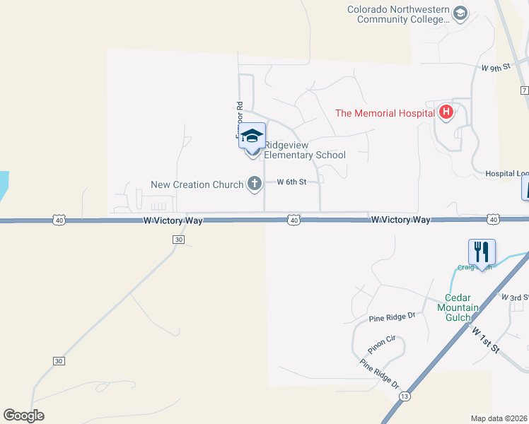 map of restaurants, bars, coffee shops, grocery stores, and more near Crescent Drive in Craig