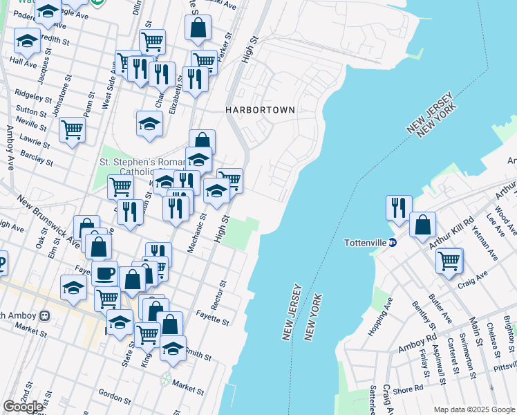 map of restaurants, bars, coffee shops, grocery stores, and more near 515 Hartford Street in Perth Amboy