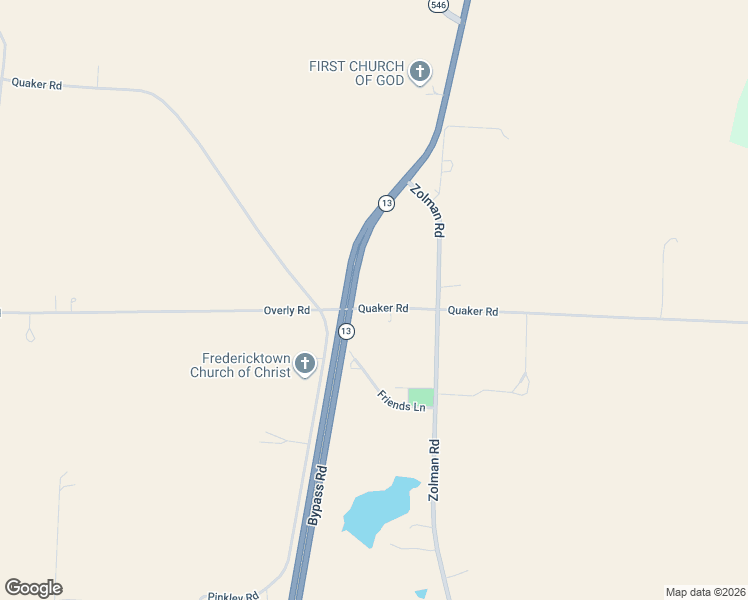 map of restaurants, bars, coffee shops, grocery stores, and more near 10367 Quaker Road in Fredericktown