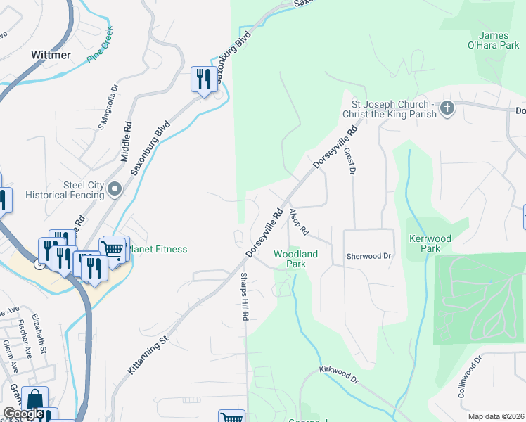 map of restaurants, bars, coffee shops, grocery stores, and more near 110 Emily Drive in Pittsburgh