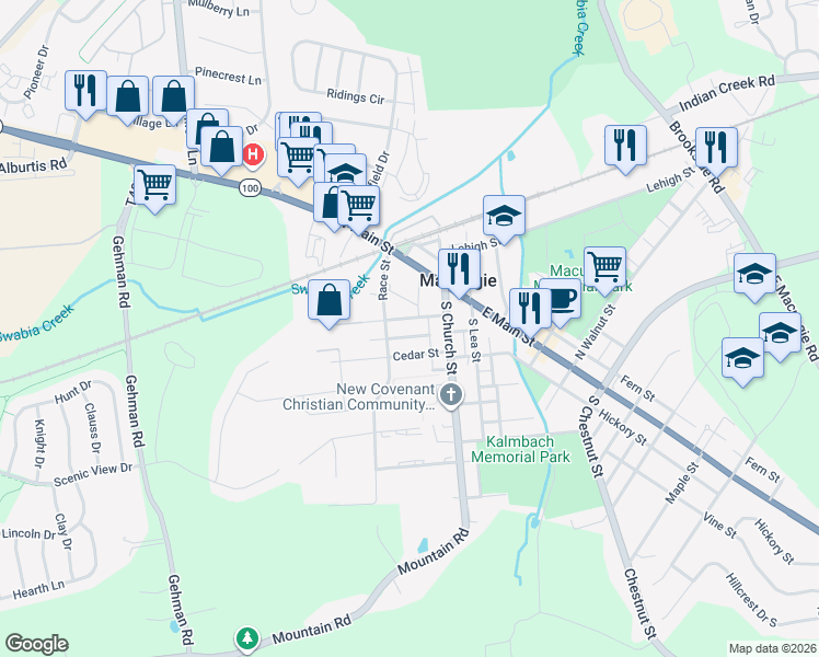 map of restaurants, bars, coffee shops, grocery stores, and more near 31 Locust Street in Macungie
