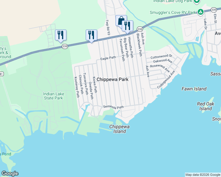 map of restaurants, bars, coffee shops, grocery stores, and more near in Chippewa Park