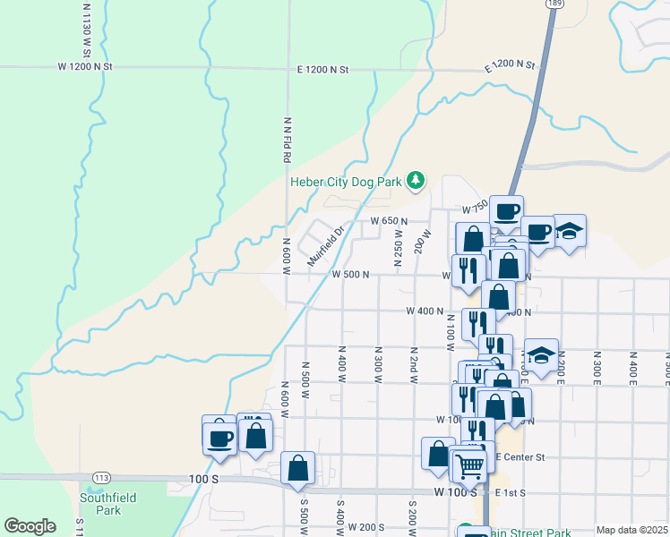 map of restaurants, bars, coffee shops, grocery stores, and more near 424 West 500 North in Heber City