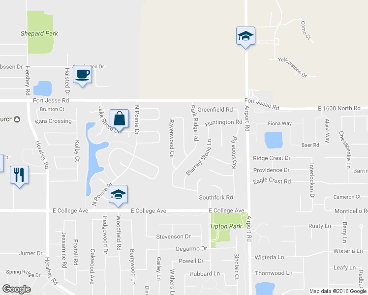 map of restaurants, bars, coffee shops, grocery stores, and more near 56 Ravenwood Circle in Bloomington