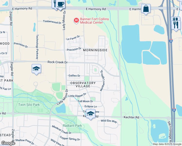 map of restaurants, bars, coffee shops, grocery stores, and more near 3803 Sky Gazer Lane in Fort Collins