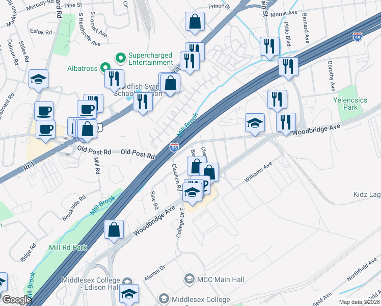map of restaurants, bars, coffee shops, grocery stores, and more near 56 Beech Street in Edison
