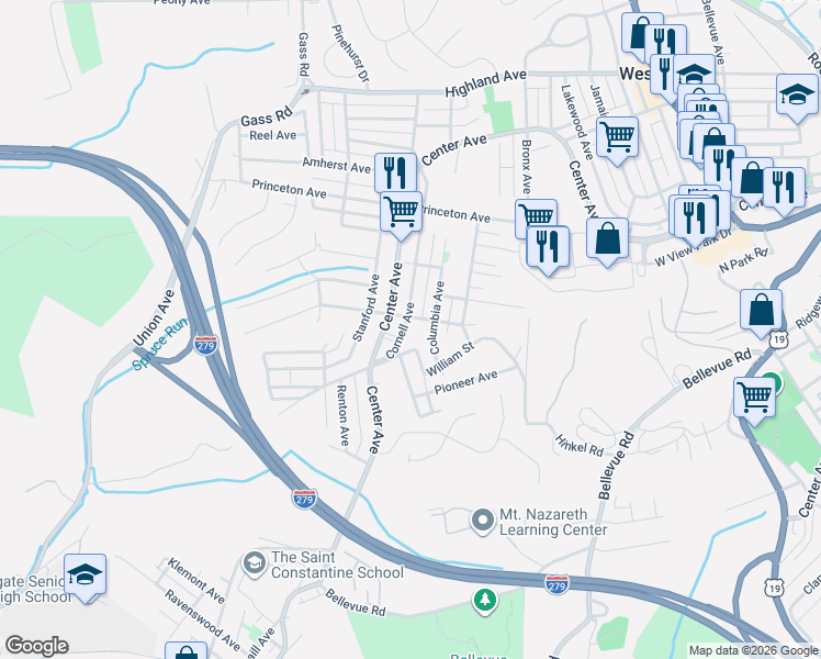 map of restaurants, bars, coffee shops, grocery stores, and more near 404 Cornell Avenue in Pittsburgh