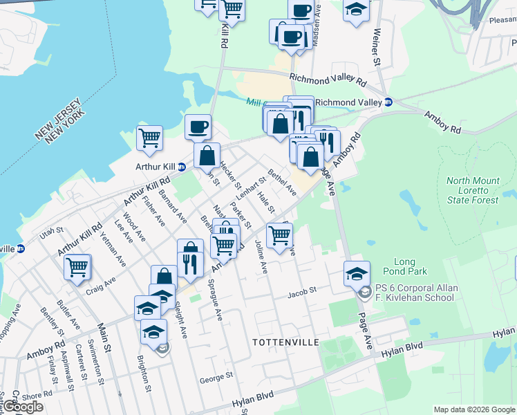 map of restaurants, bars, coffee shops, grocery stores, and more near 19 Hale Street in Staten Island
