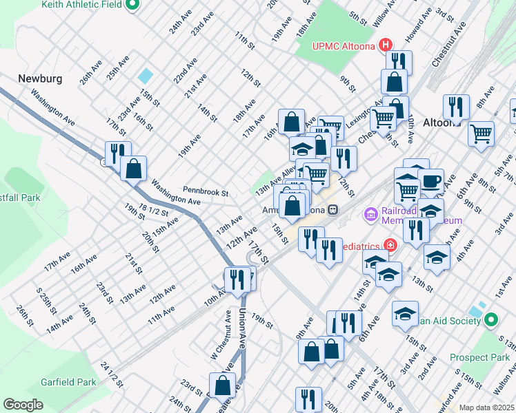 map of restaurants, bars, coffee shops, grocery stores, and more near in Blair County