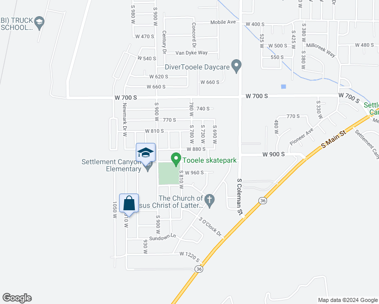 map of restaurants, bars, coffee shops, grocery stores, and more near 785 West 880 South in Tooele