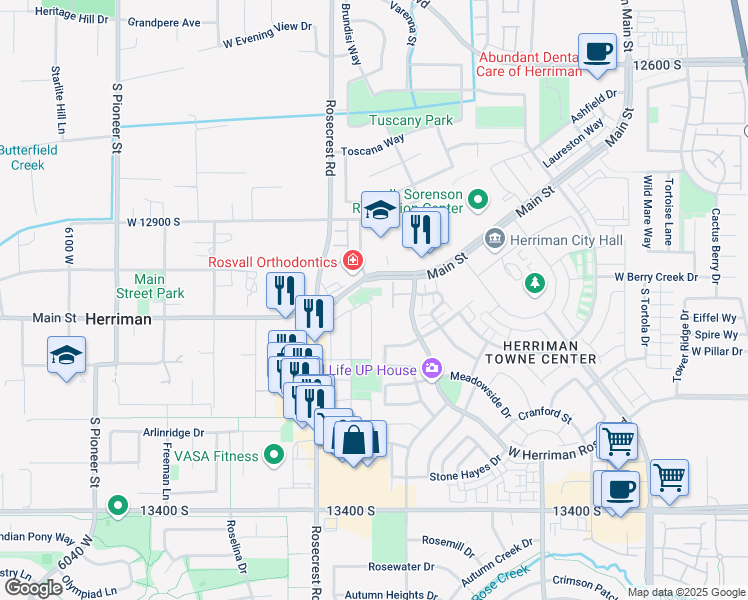 map of restaurants, bars, coffee shops, grocery stores, and more near 13071 Pioneer Park Drive in Herriman