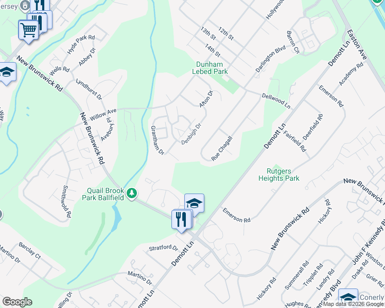 map of restaurants, bars, coffee shops, grocery stores, and more near 36 Rue Chagall in Franklin Township