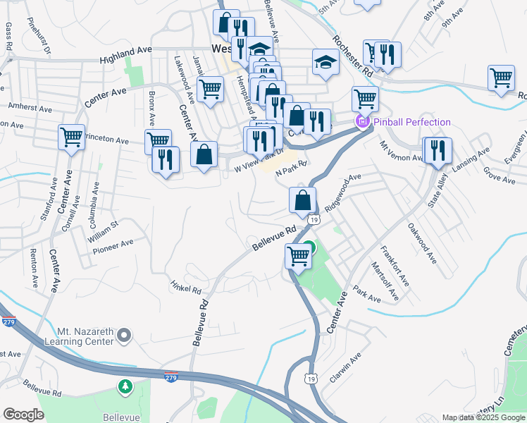 map of restaurants, bars, coffee shops, grocery stores, and more near 6000 Park Plaza Drive in Pittsburgh