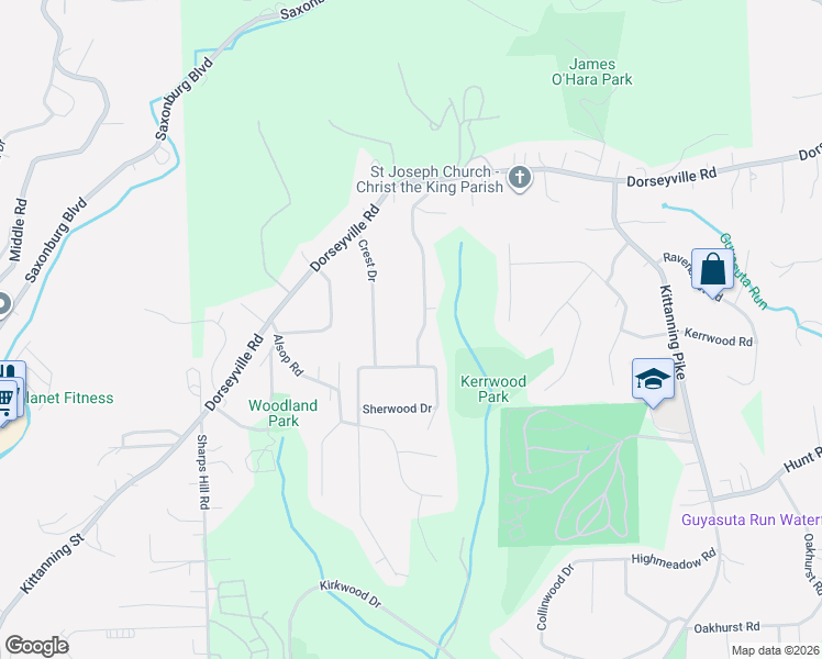 map of restaurants, bars, coffee shops, grocery stores, and more near 21 Crest Drive in Pittsburgh