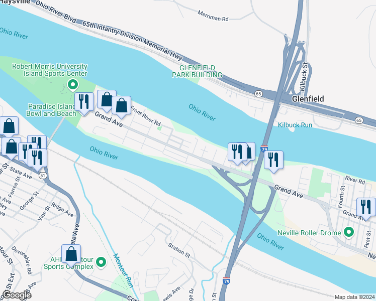 map of restaurants, bars, coffee shops, grocery stores, and more near 6812 Grand Avenue in Pittsburgh