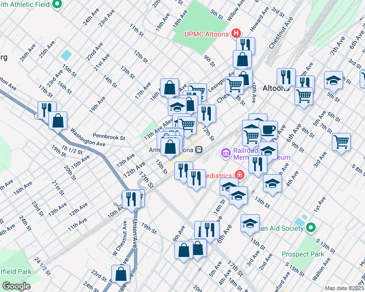 map of restaurants, bars, coffee shops, grocery stores, and more near 1331 12th Avenue in Altoona
