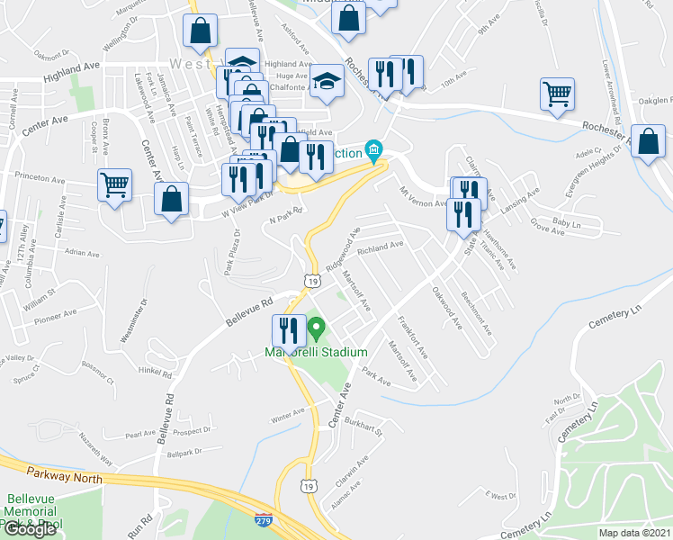 map of restaurants, bars, coffee shops, grocery stores, and more near 260 Martsolf Avenue in Pittsburgh