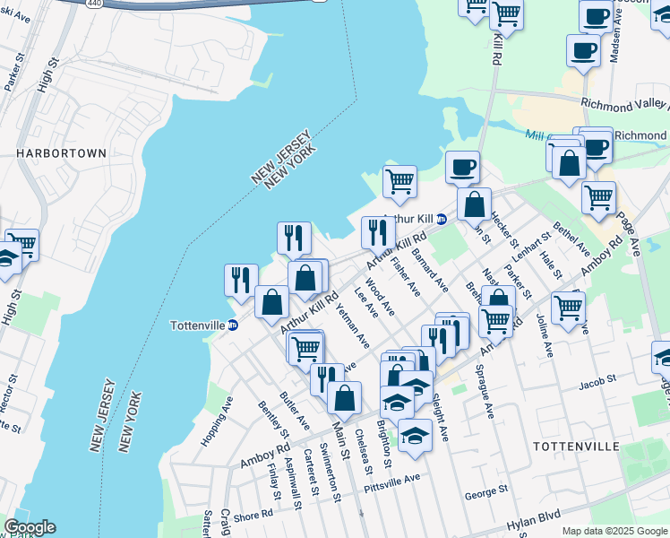 map of restaurants, bars, coffee shops, grocery stores, and more near 72 Meagan Loop in Staten Island