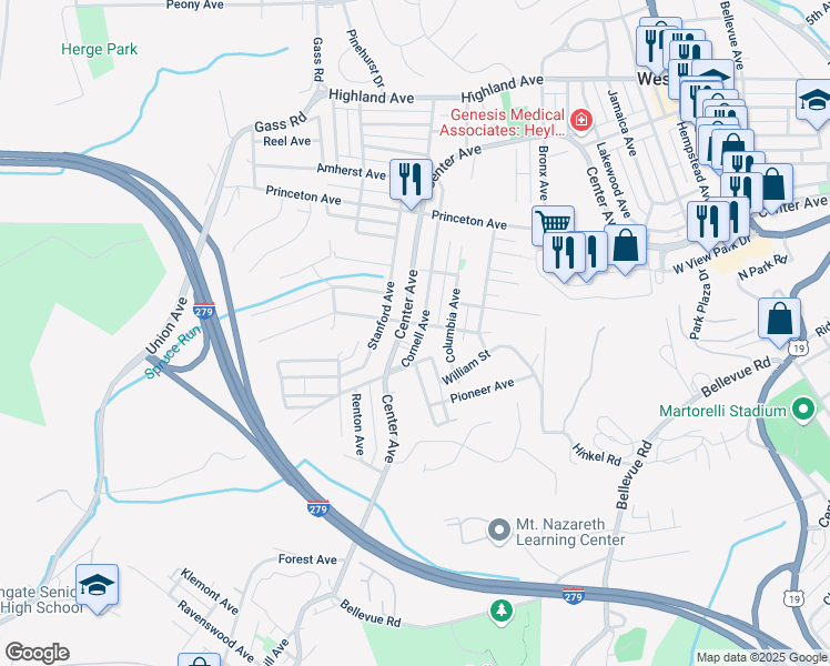 map of restaurants, bars, coffee shops, grocery stores, and more near 404 Cornell Avenue in Pittsburgh